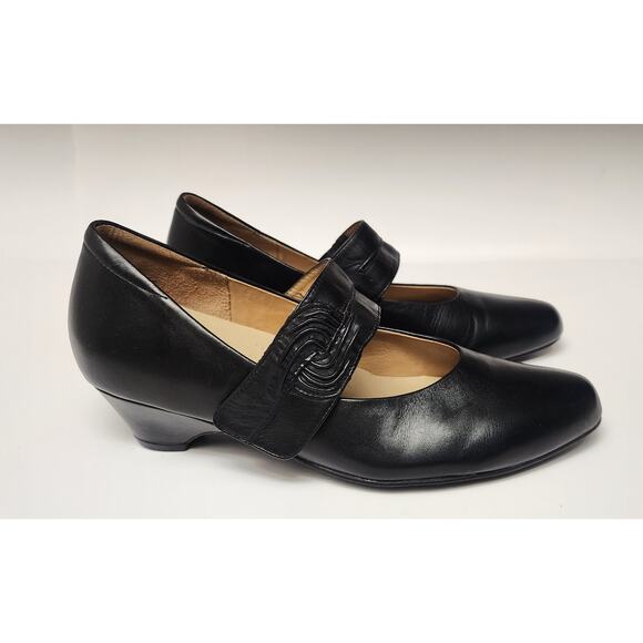 Ziera Vail Mary Jan Black Leather Heel Shoes size 39/US 9M - Picture 3 of 12